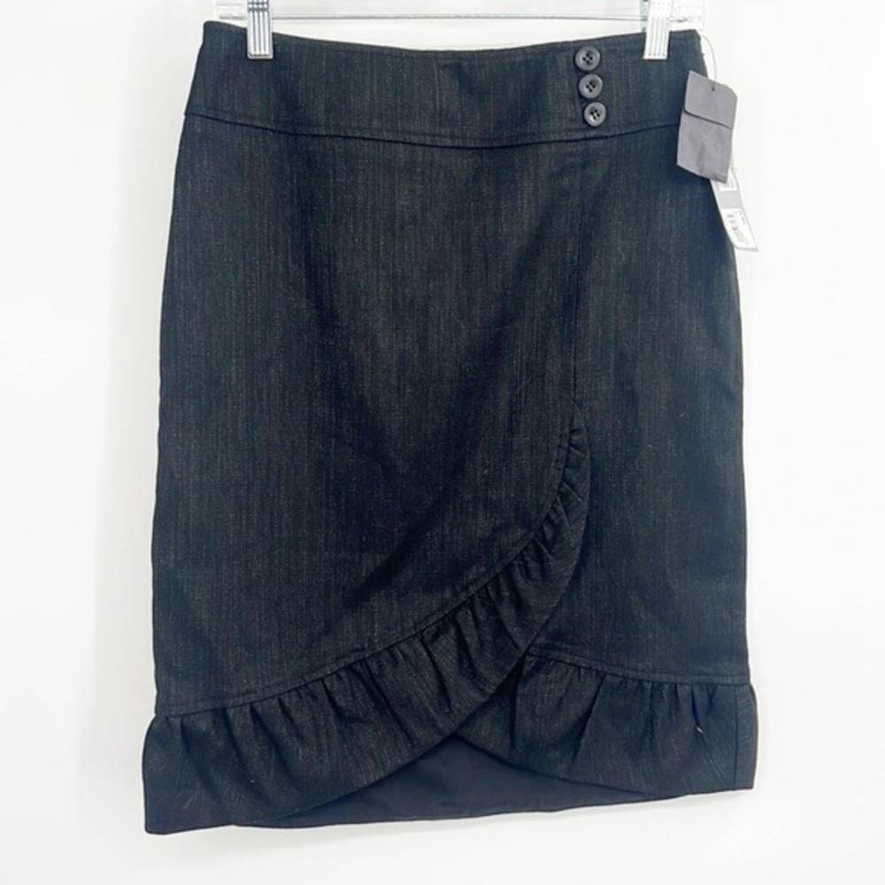 Classiques Basketweave Pencil Skirt with Ruffle Trim Black size 4 NWT